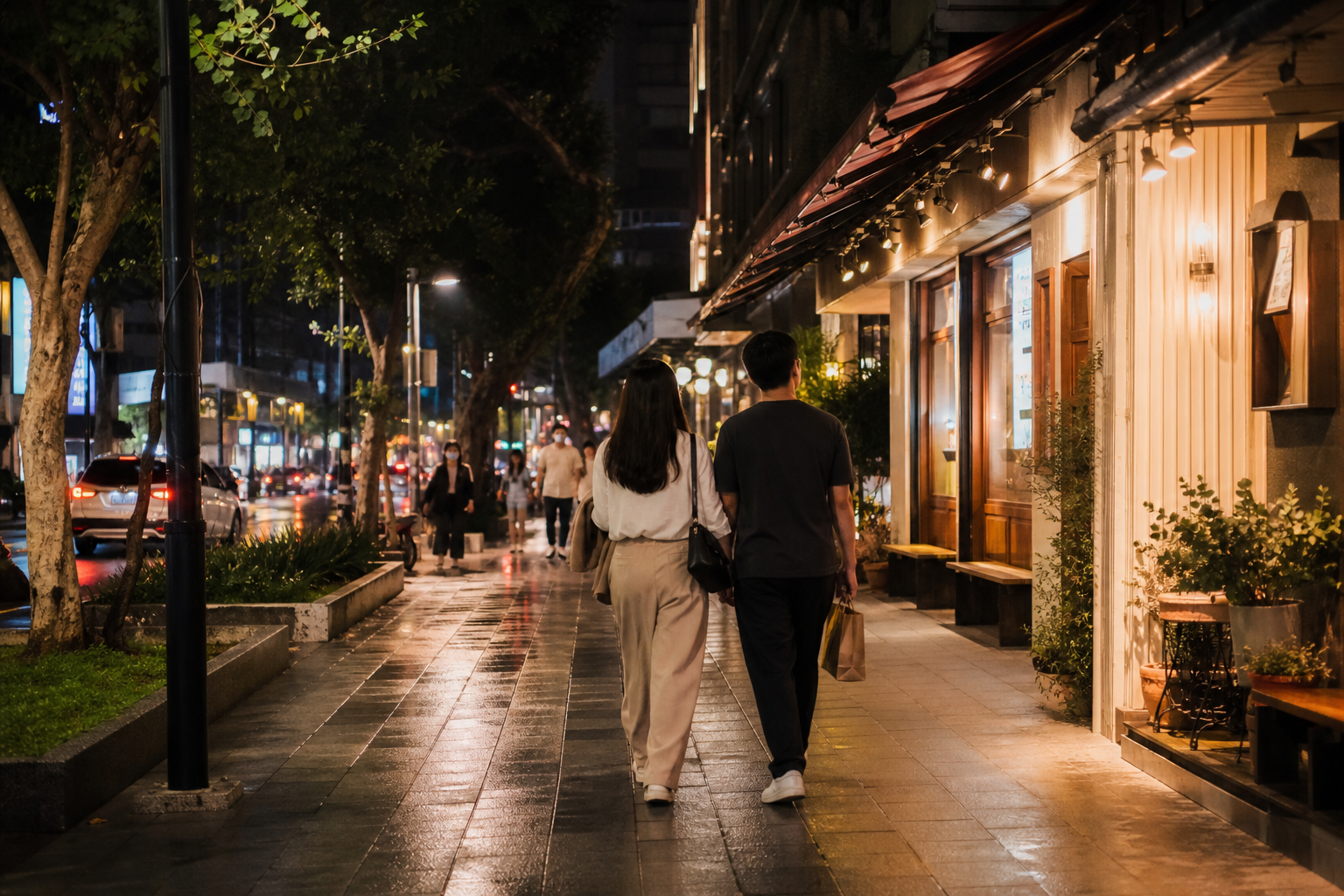 台北夜晚散步情境圖