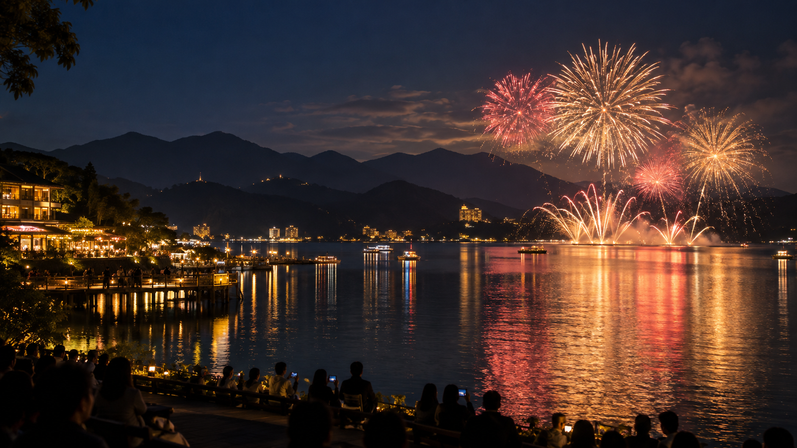 日月潭湖畔花火夜景行程示意圖