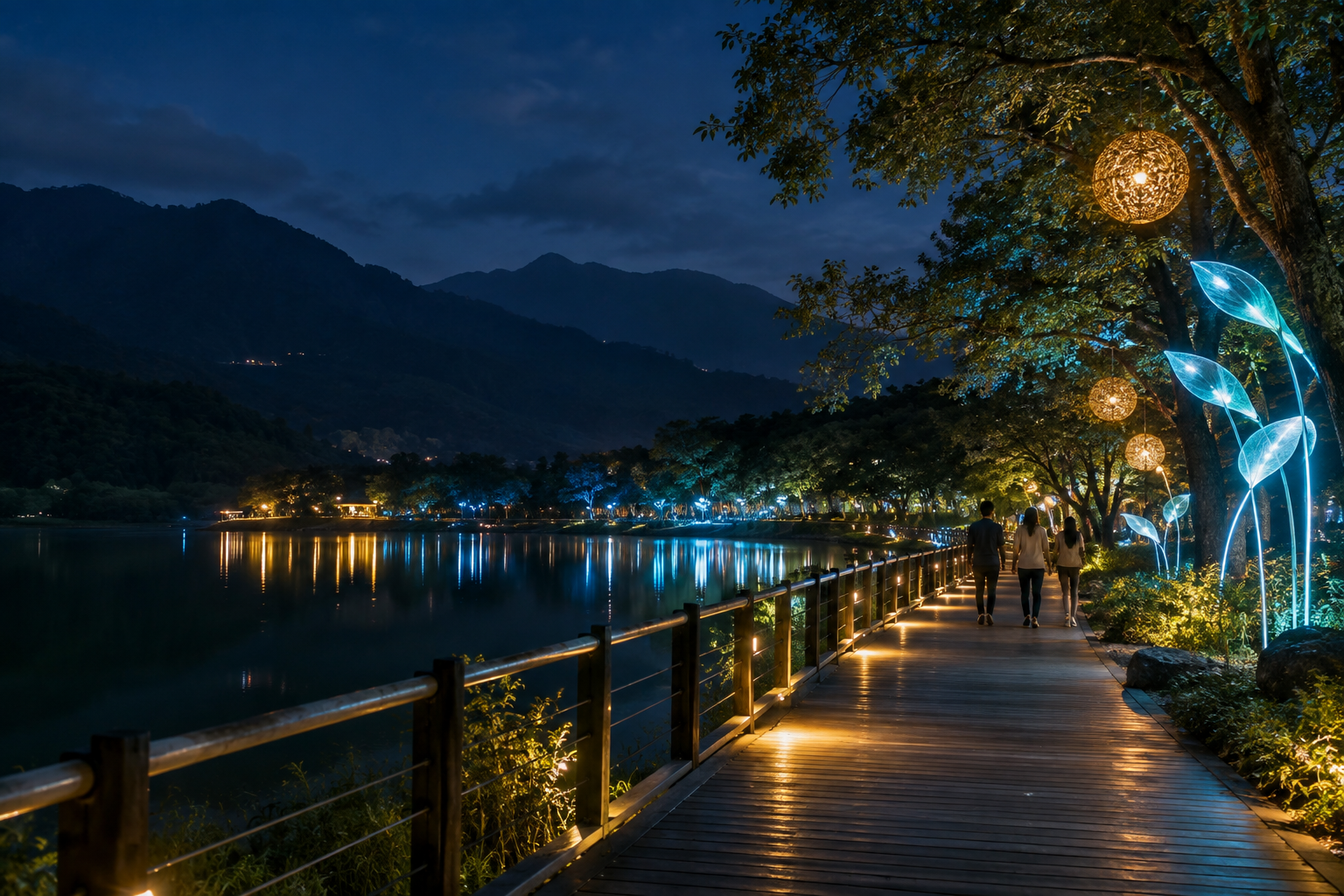 鯉魚潭湖畔夜間光影步道示意圖