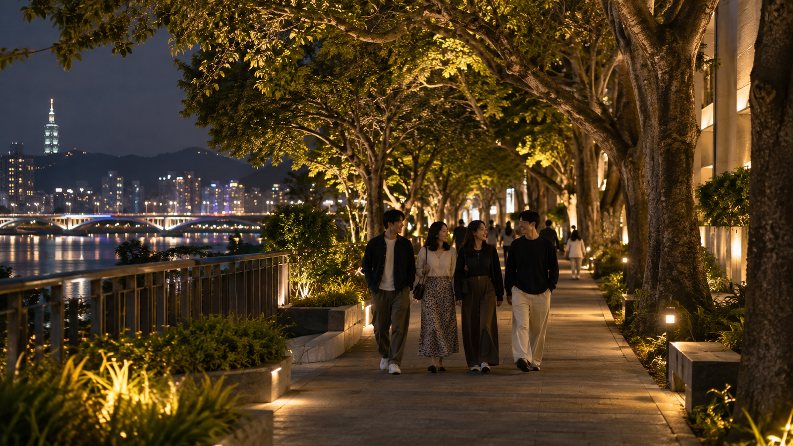 嘉義夜晚散步與光影氛圍示意圖