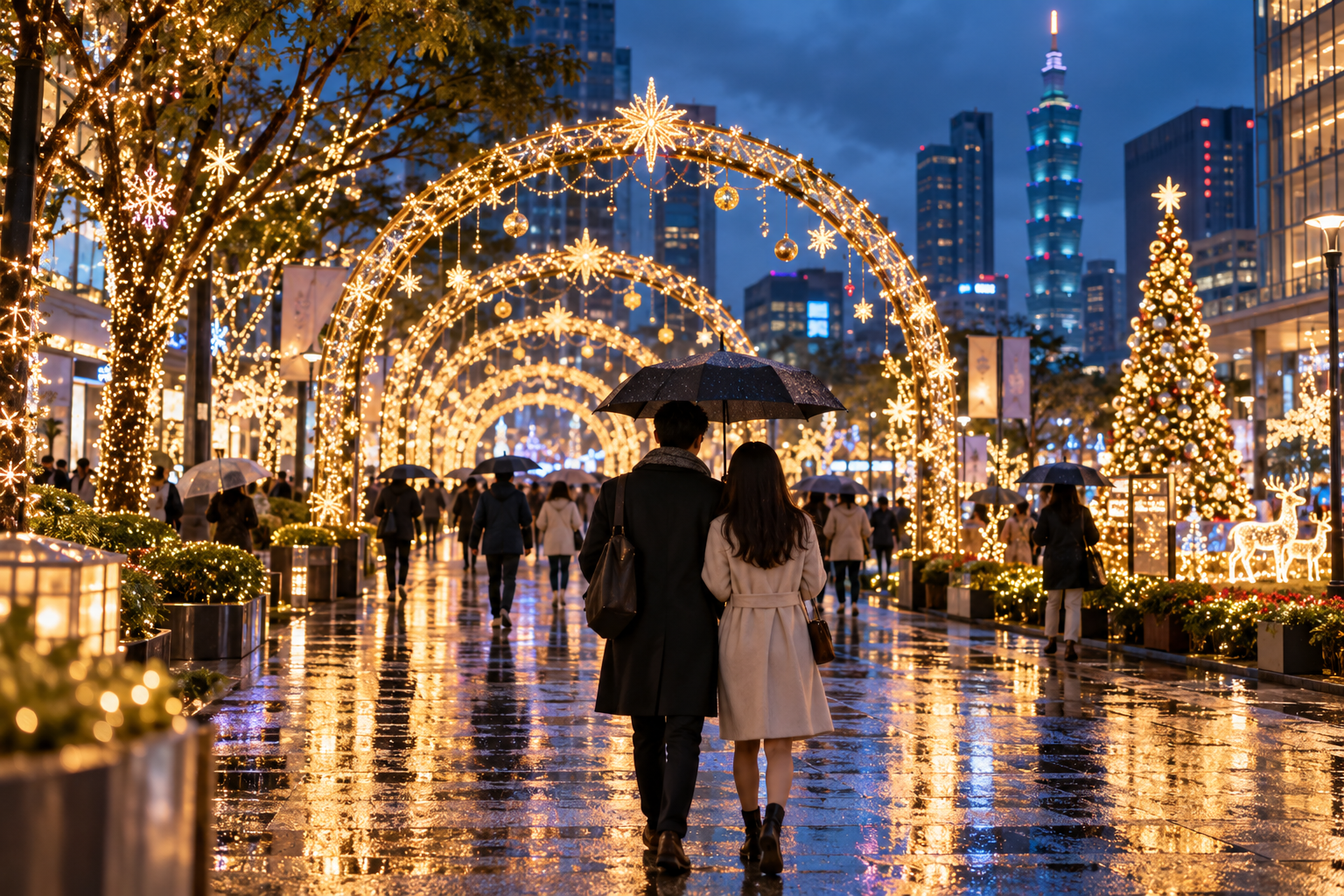 雨夜耶誕燈飾步道與拍照行程示意